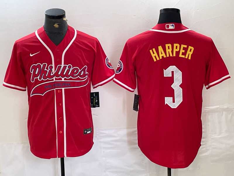 Mens Philadelphia Phillies #3 Bryce Harper Red Cool Base Stitched Baseball Jersey